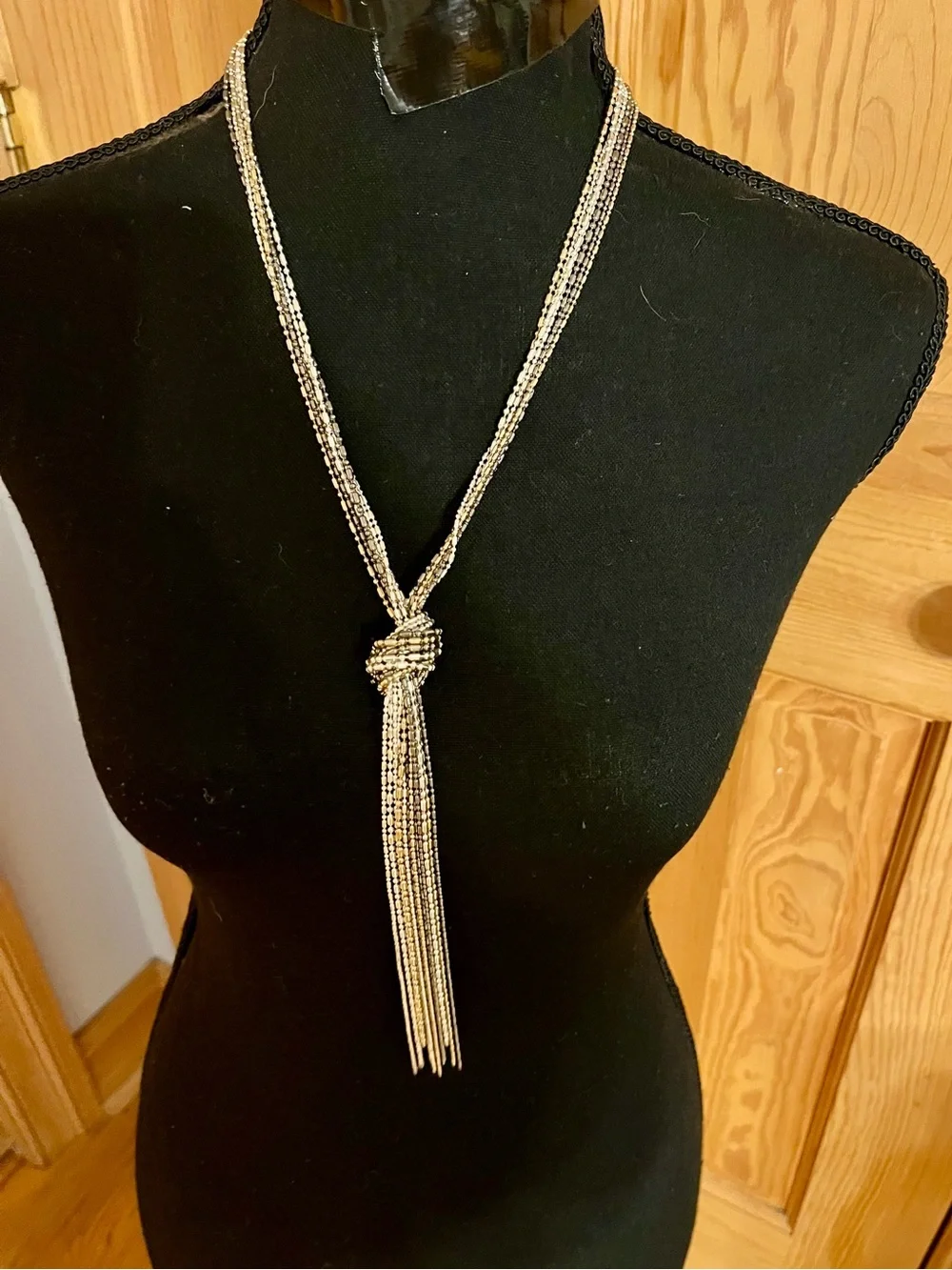 Modern Silver Multi Strand Fluid Chain Lariat Necklace Statement Knot Tassel Fri